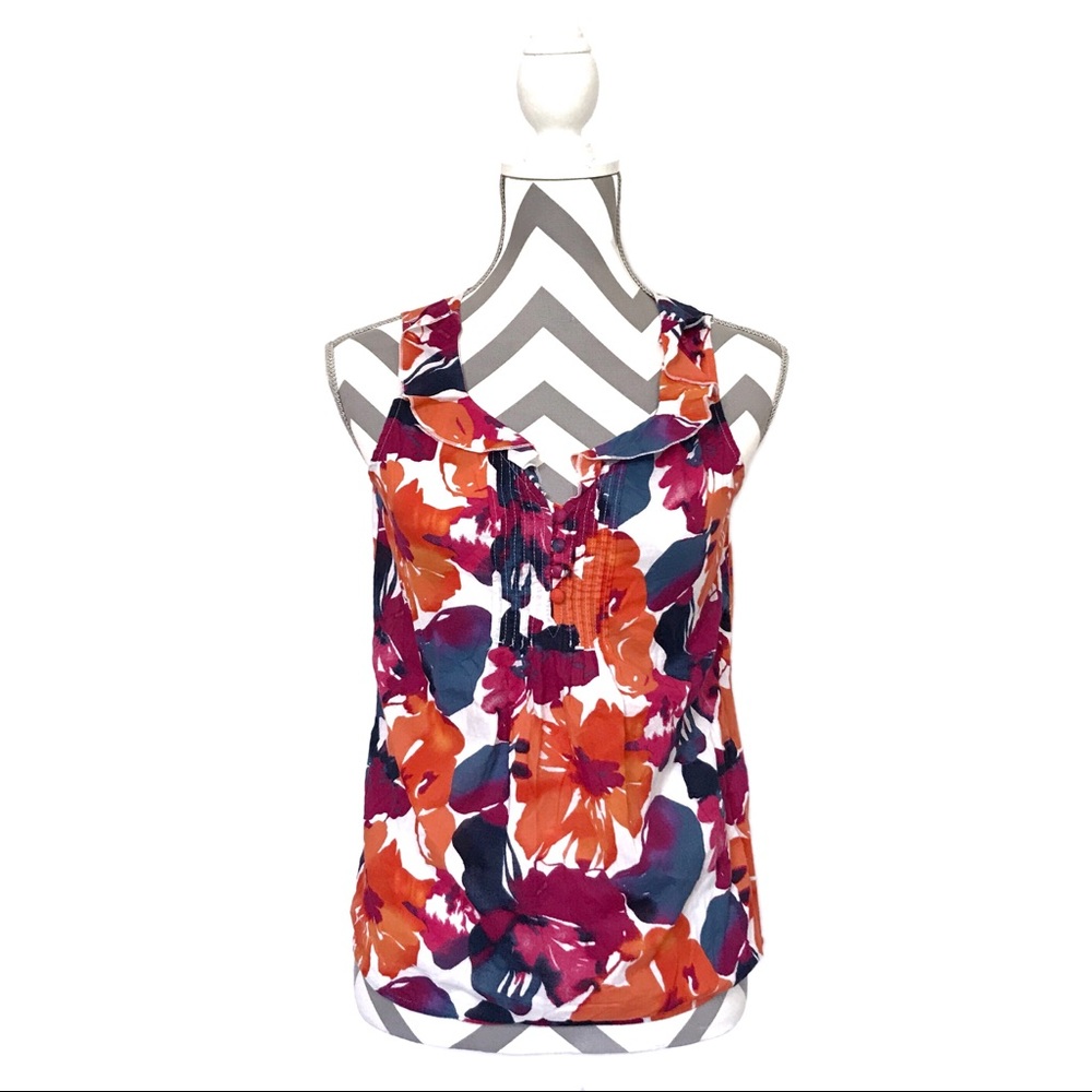 Loft-Floral Sleeveless Ruffle Blouse-GUC-Sz XSP